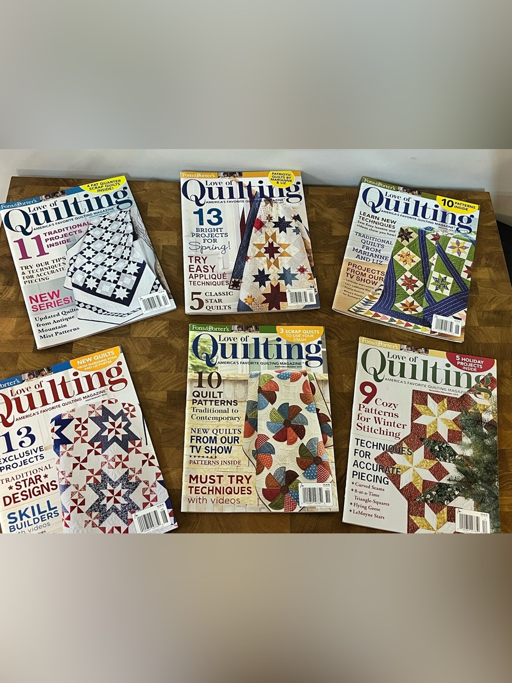 Set of 6 - Love of Quilting Magazines - 2015 Collection.